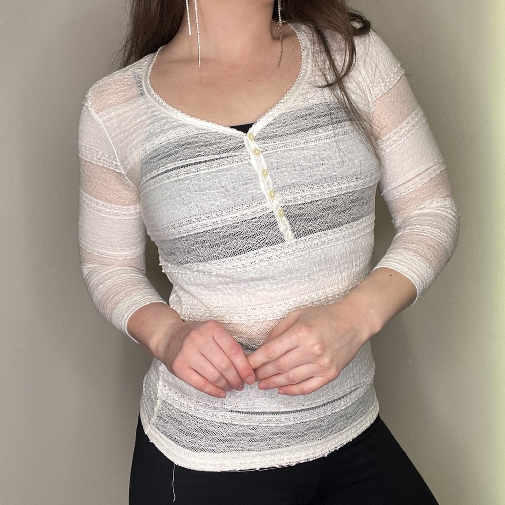 Denim & Supply Ralph Lauren Lace Henley 3/4 Knit Top Size Medium NEW White